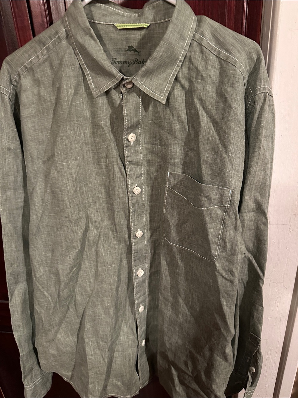 Tommy Bahama Men's Olive Button-Down Linen Shirt